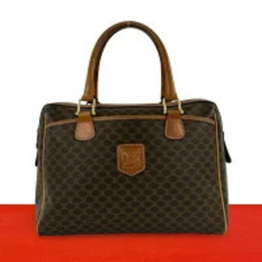 Celine Macadam Blazon Triomphe Leather Handbag Boston Bag Brown